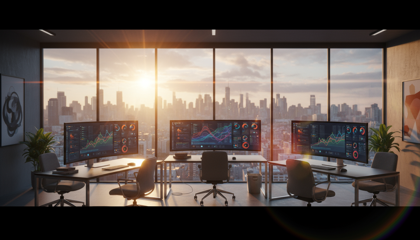 Premium workspace at sunrise